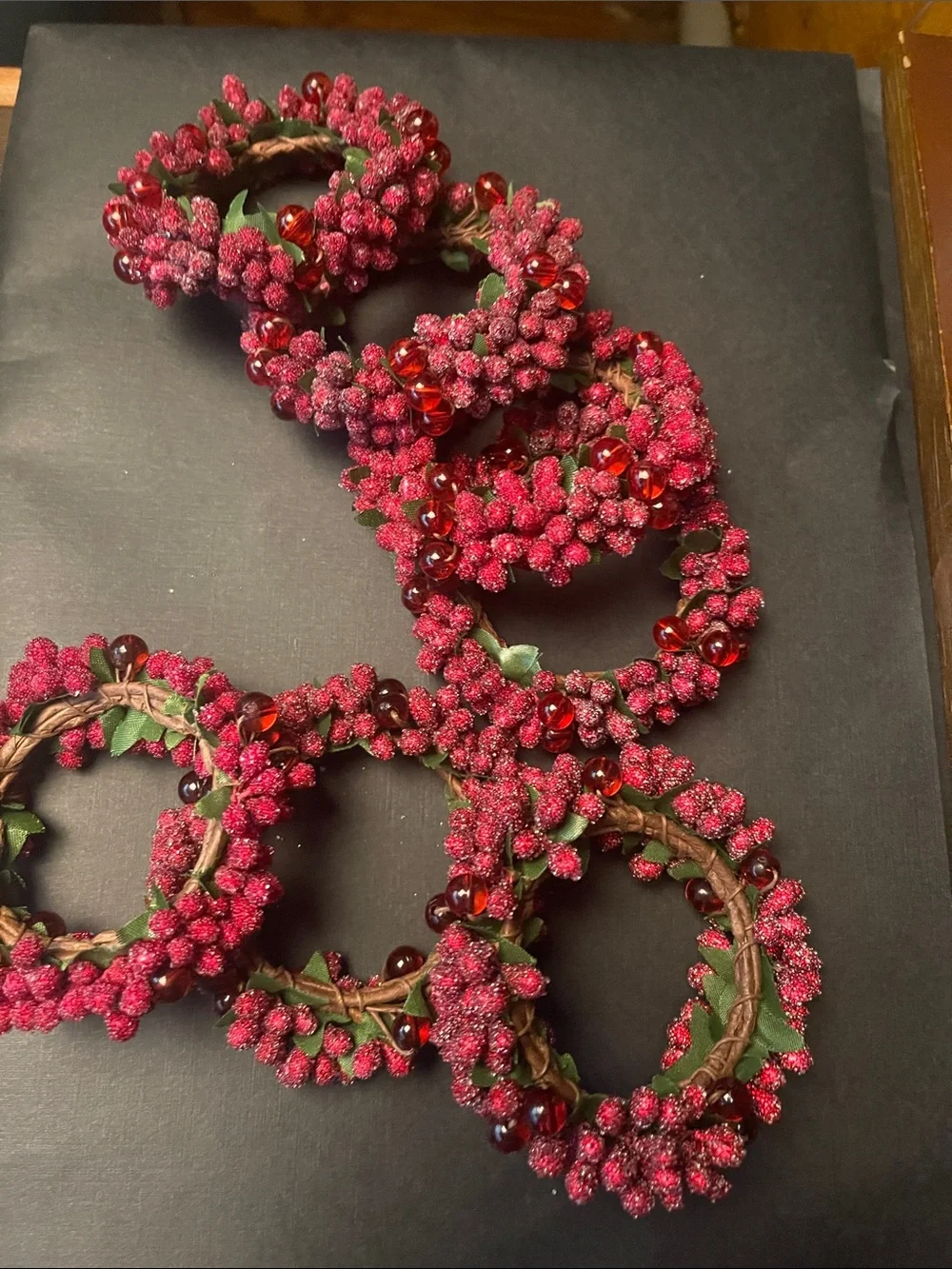 Set of 7( seven) Red Berry Napkin Rings
